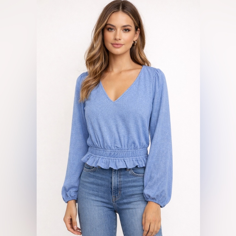 Lush Blue Ruffle Hem Top Size Small Coquette Romantic Peplum Blouse